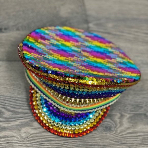 RAINBOW PRIDE SEQUIN CAPTAIN HAT - NWT! - Picture 4 of 15